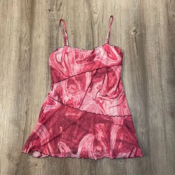 NWT Urban Outfitters Pink Marbled Mini Slip Dress Mesh Lightweight XL - Picture 8 of 16